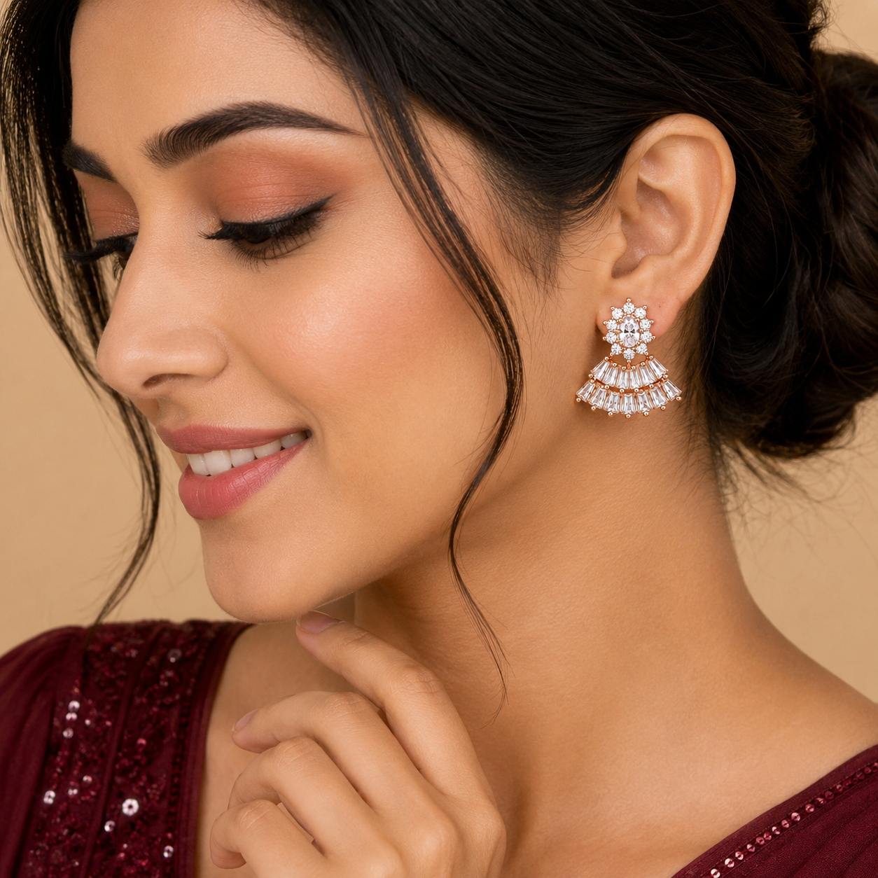 Crystal-Style Floral Fan Drop Earrings