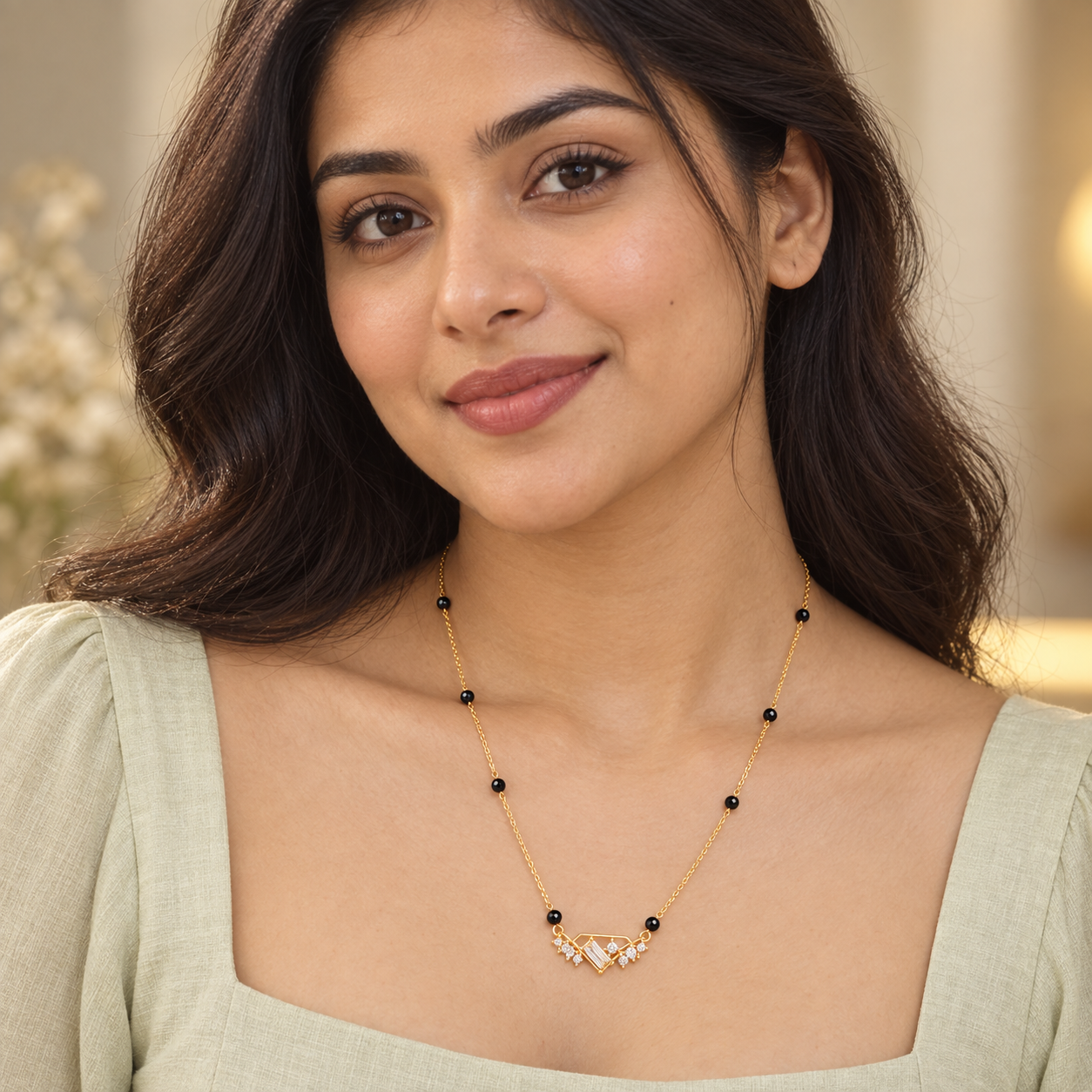 Contemporary Geometric Baguette CZ Gold Mangalsutra