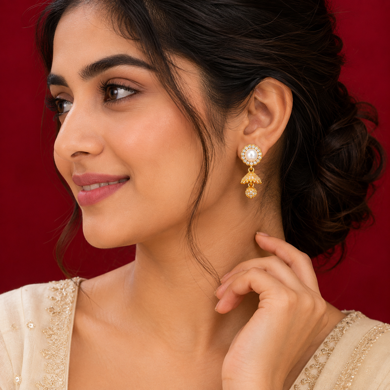 Pearl Halo Gold-Tone Mini Jhumka Earrings
