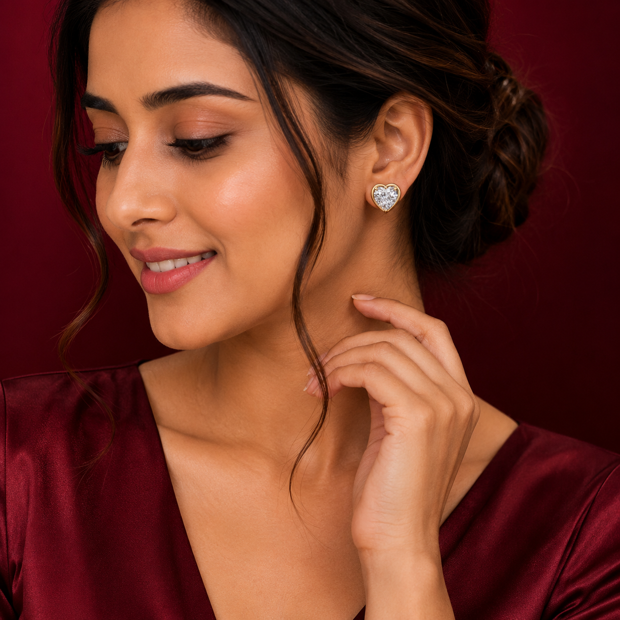 Crystal Heart Gold-Tone Stud Earrings