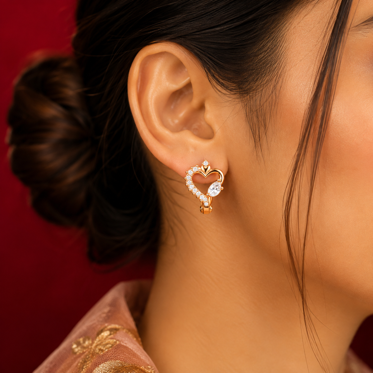 Crystal Heart Gold-Tone Earrings