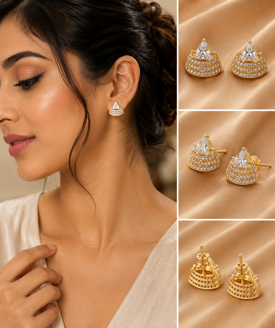 Triangular Crystal Layered Stud Earrings