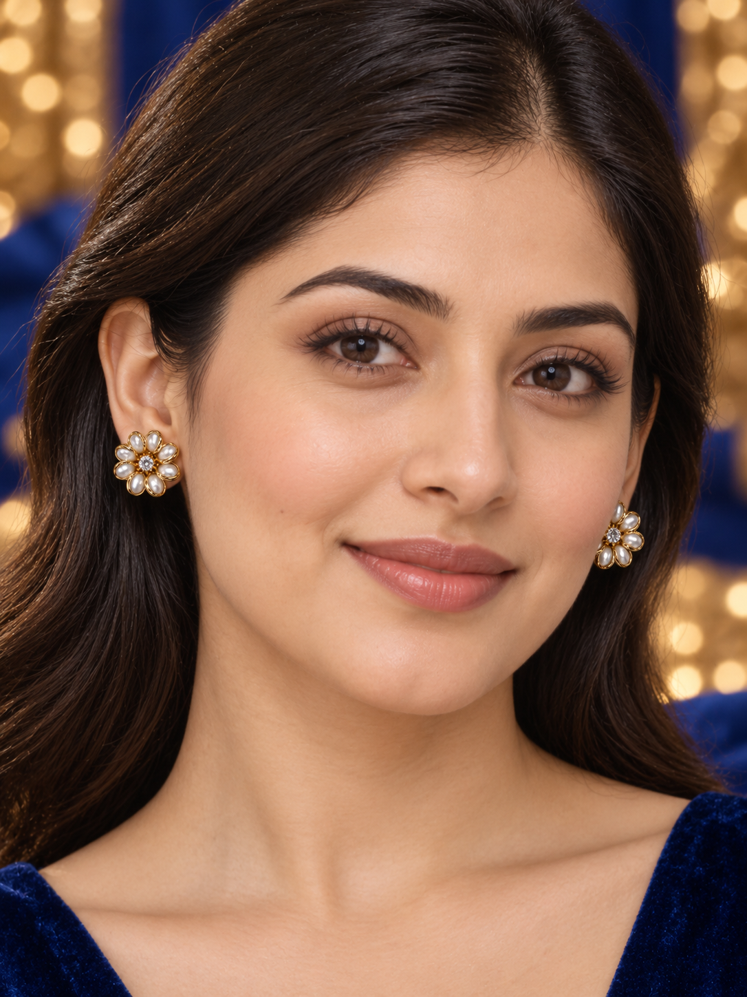 Classic Pearl Daisy Gold Stud Earrings