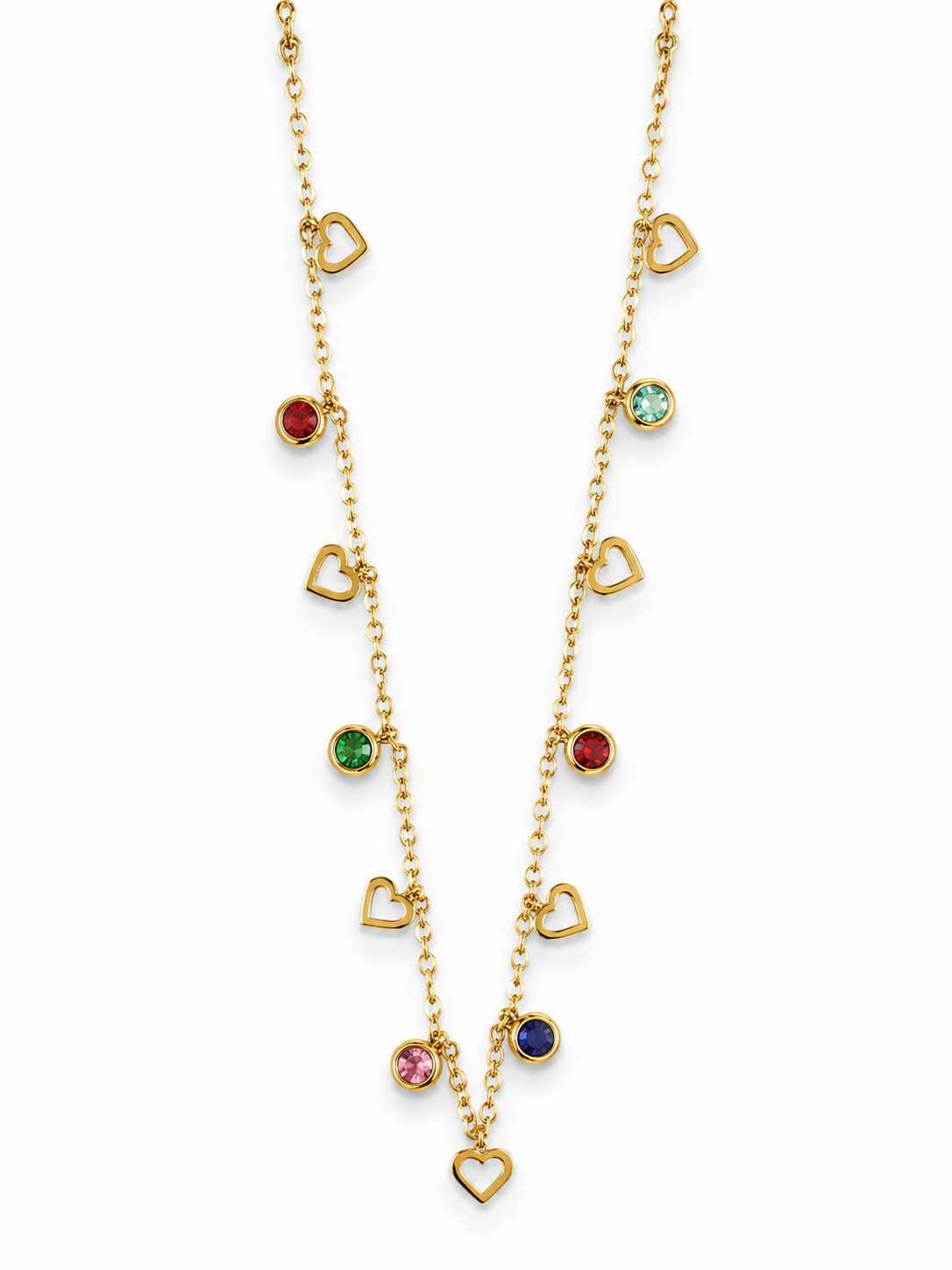 Multicolor Heart Charm Layered Necklace