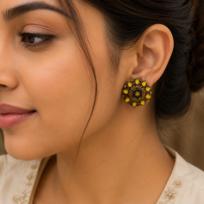 Antique Gold-Tone Yellow Stone Floral Stud Earrings