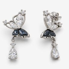 Midnight Bloom Crystal Butterfly Drop Earrings