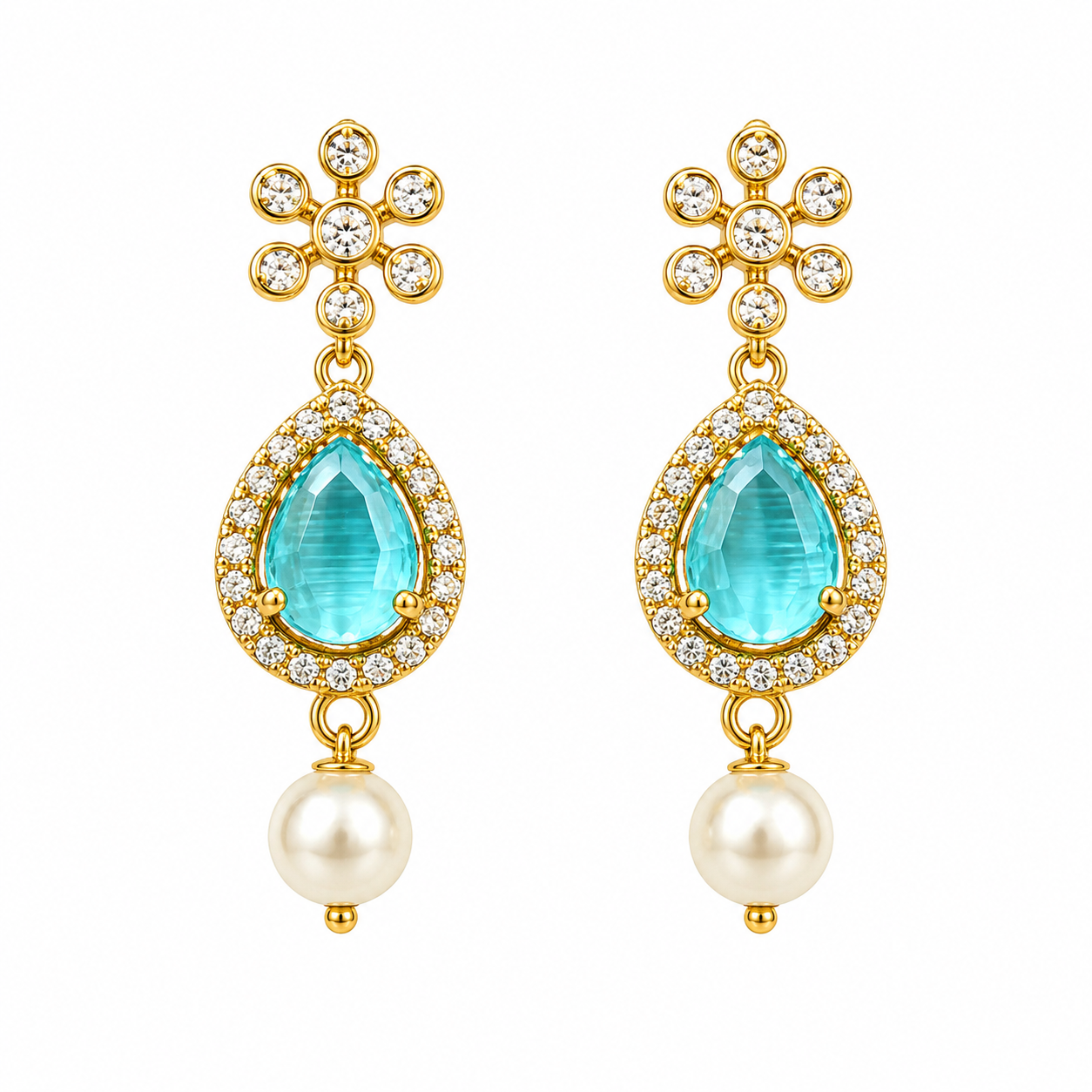 Aqua Teardrop Pearl Drop Earrings