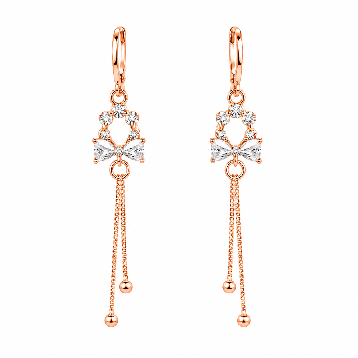 Rose Gold Bow Crystal Drop Earrings