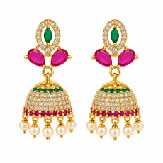 Emerald Ruby Pearl Jhumka Earrings