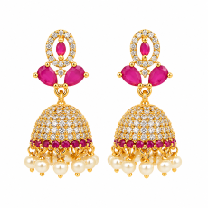 Ruby Pink Stone Gold-Plated Jhumka Earrings