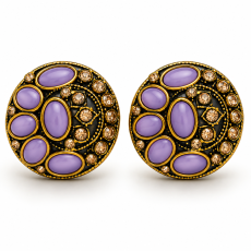 Vintage Purple Amethyst & Gold-Tone Rhinestone Round Brooch Pair