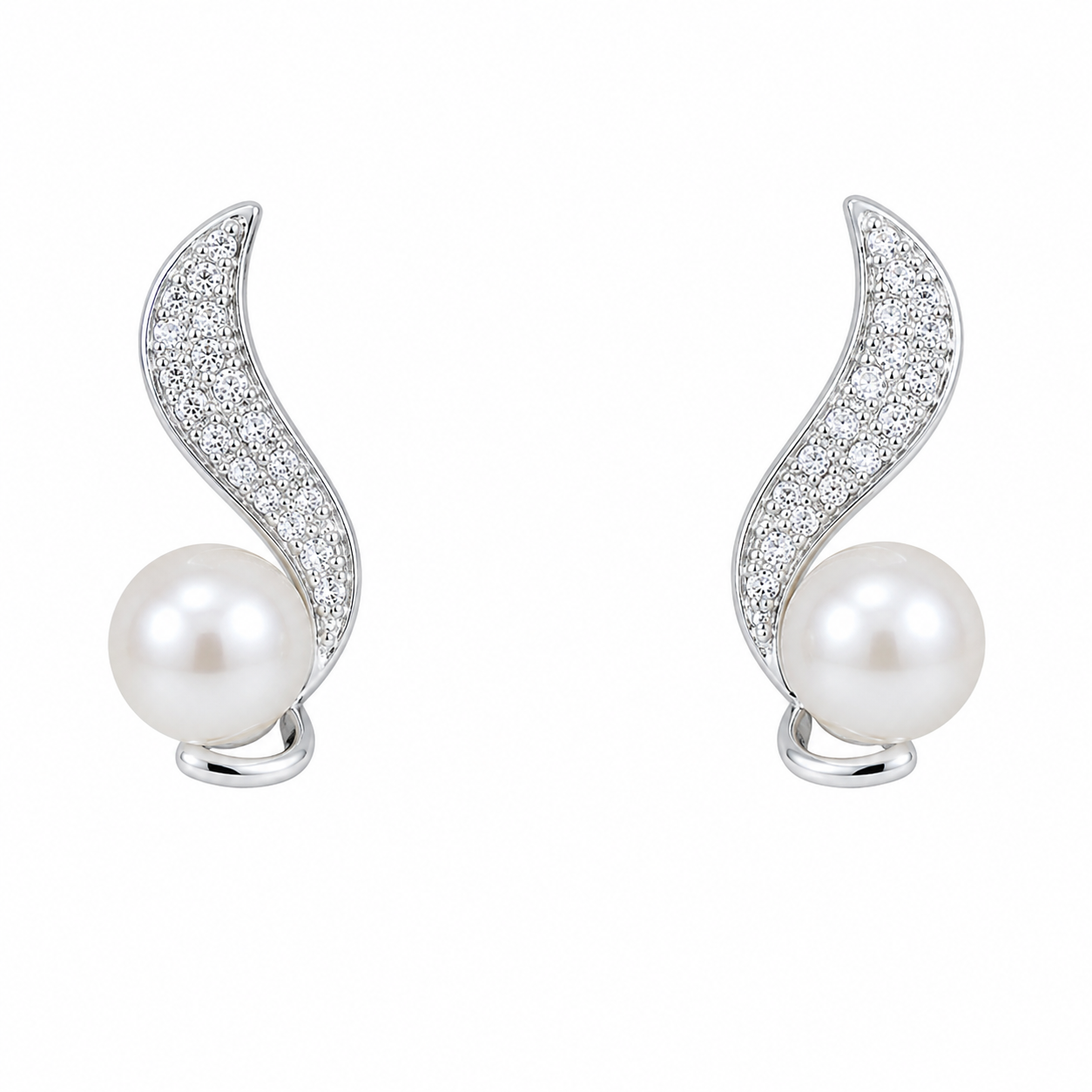 Elegant Pearl & Pavé Leaf Drop Earrings