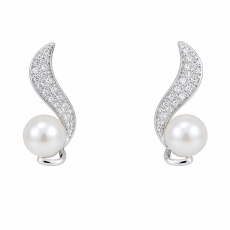 Elegant Pearl & Pavé Leaf Drop Earrings