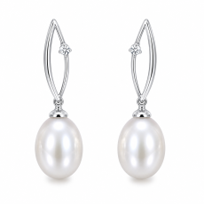 Silver Clover Pearl Drop Earrings