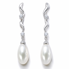 Pearl Drop Silver-Tone Crystal Earrings