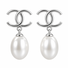 Chanel-Inspired Silver Double C Pearl Drop Earrings