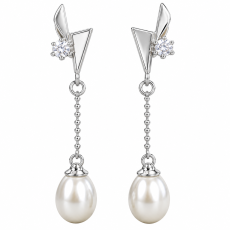 Pearl Drop Chain Earrings with Crystal Accent
