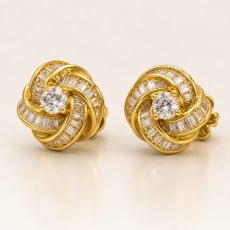 Golden Spiral Crystal Stud Earrings