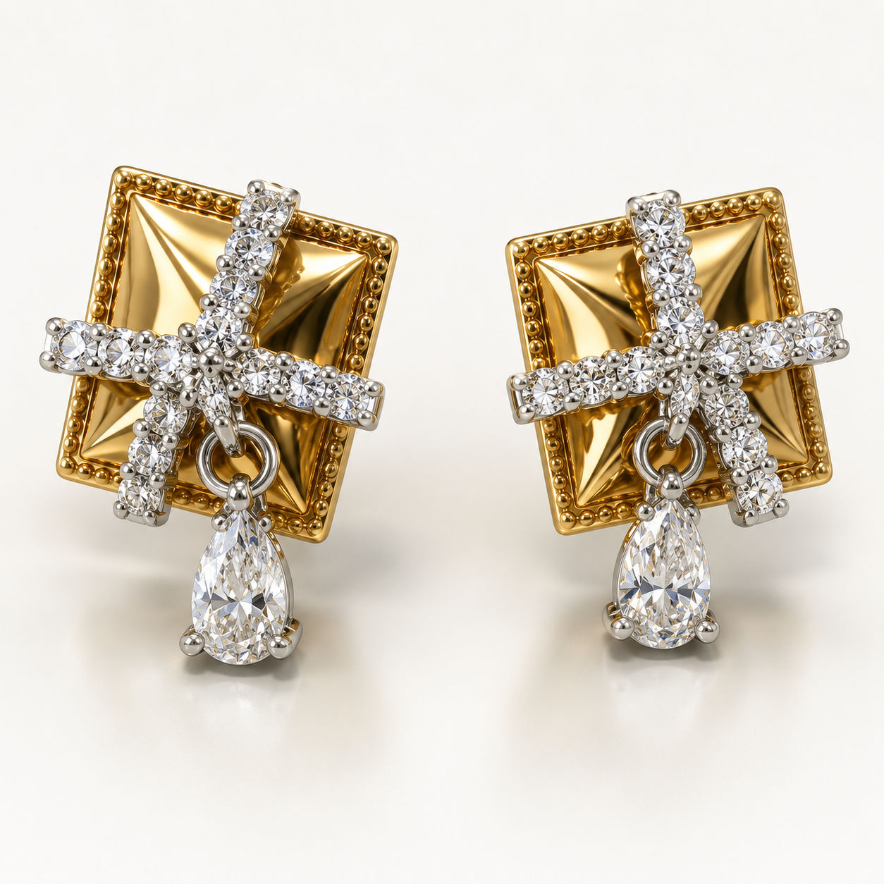 Luxury Gold & Crystal Bow Drop Earrings
