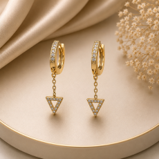 Gold Crystal Triangle Drop Hoop Earrings