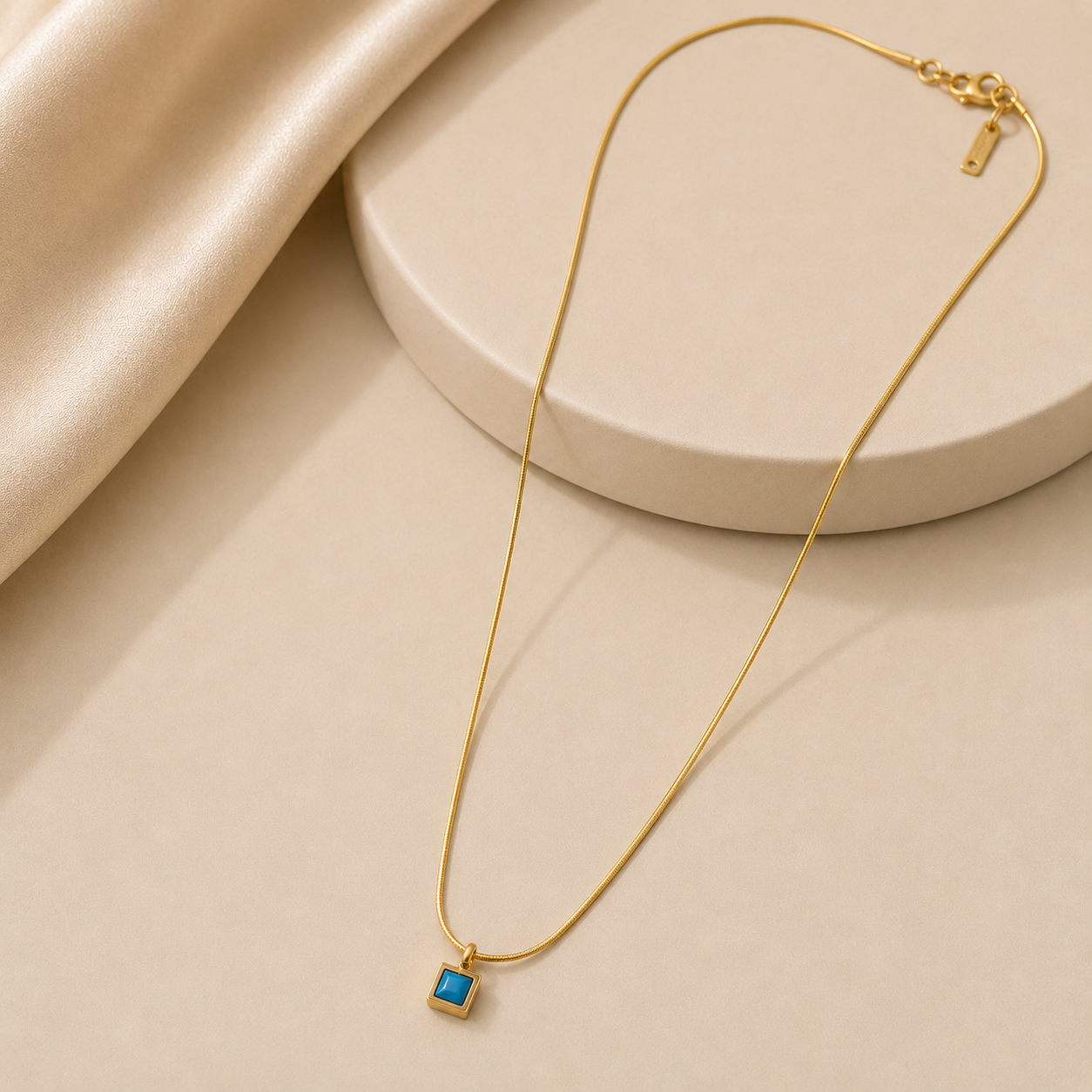 Ocean Blue Square Pendant Necklace