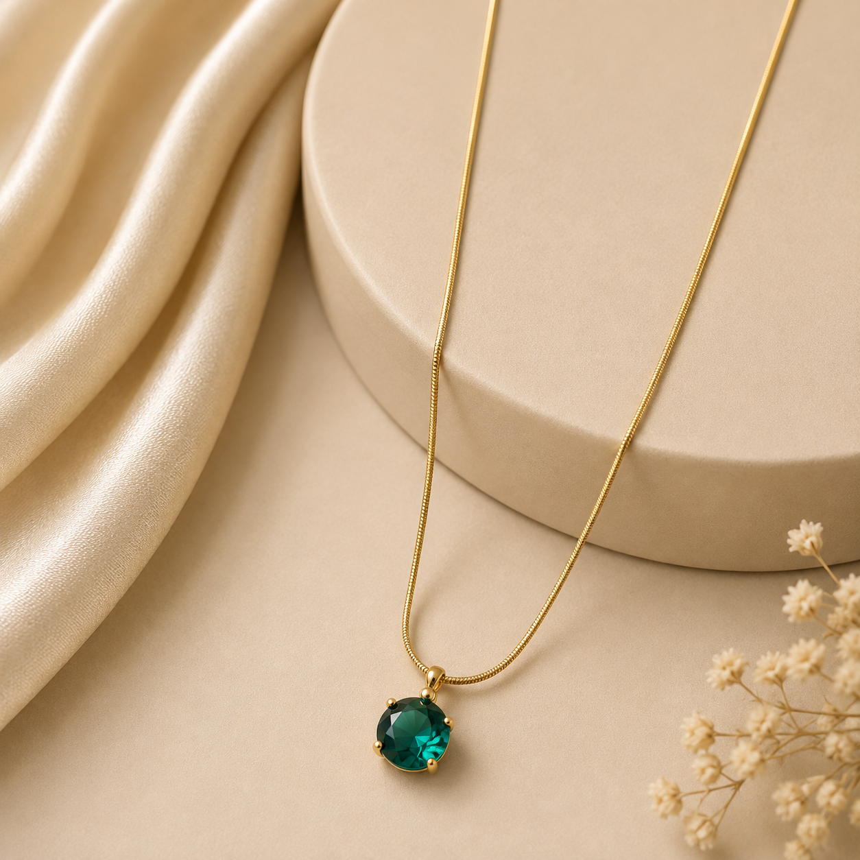 Emerald Glow Solitaire Necklace