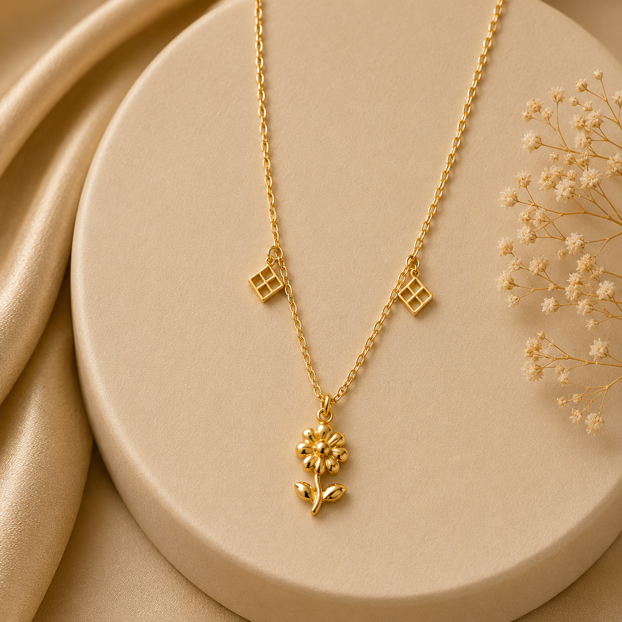 Golden Daisy Charm Necklace