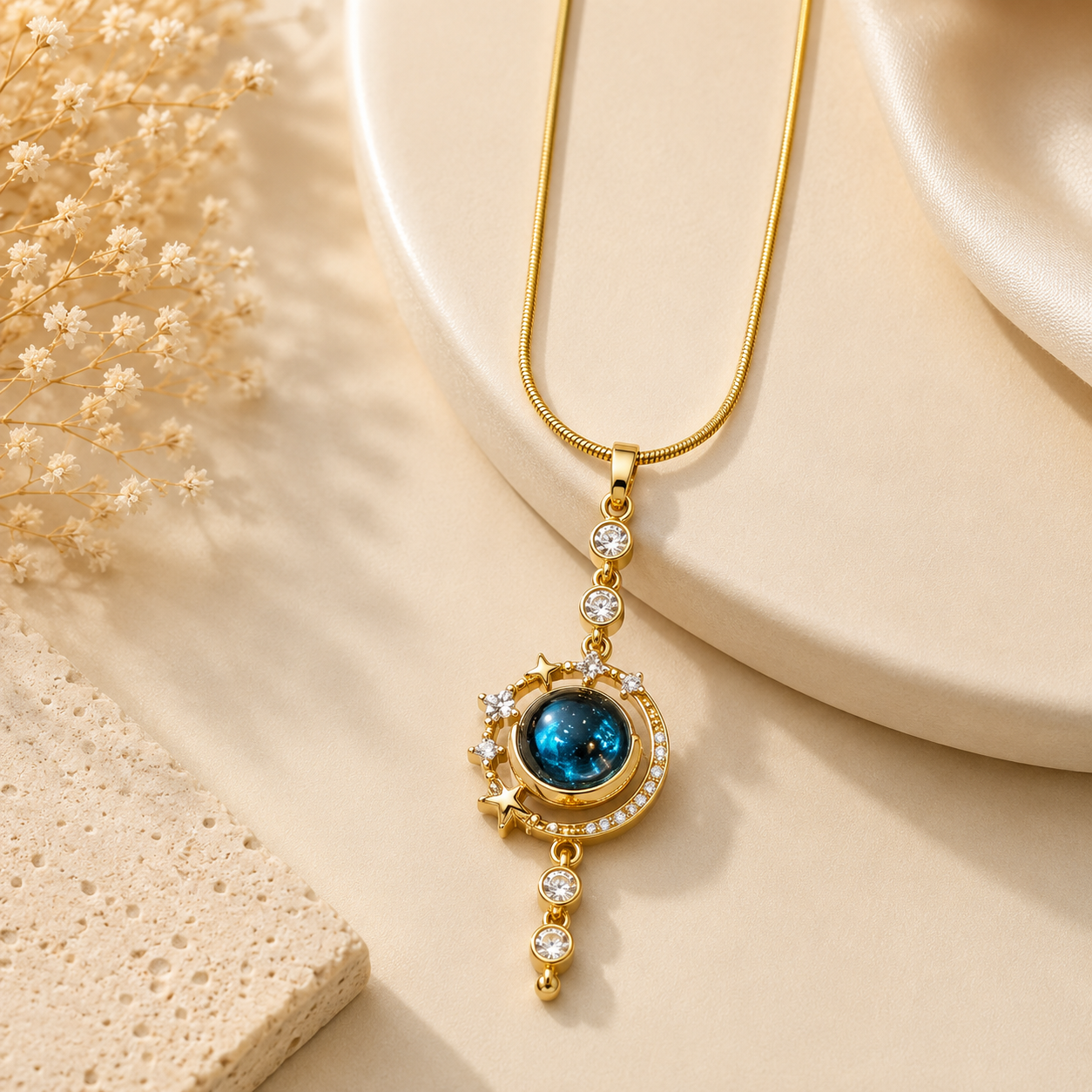 Midnight Blue Star Halo Pendant Necklace