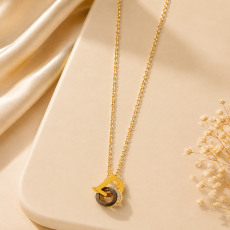 Golden Interlocking Loop Crystal Necklace