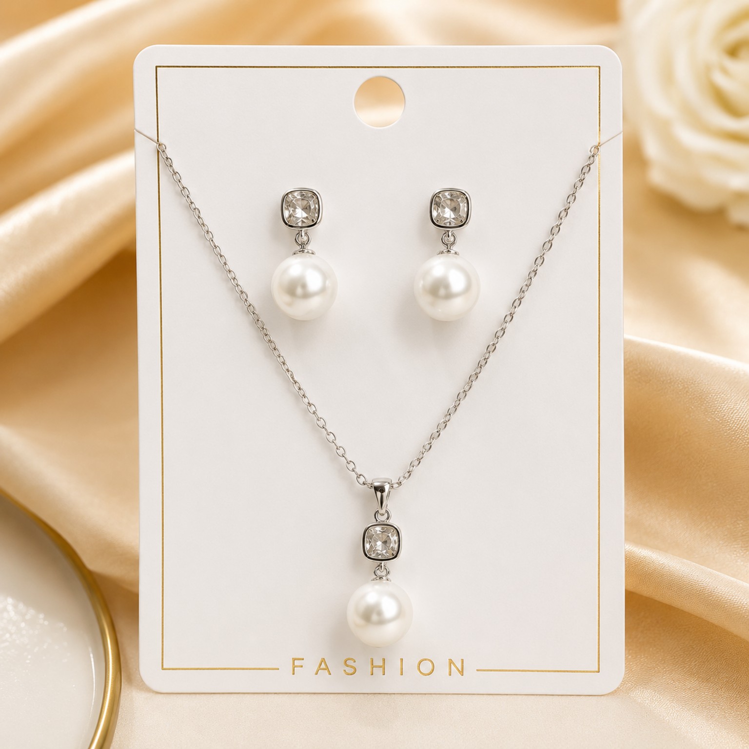 Luminous Pearl & Crystal Pendant Set