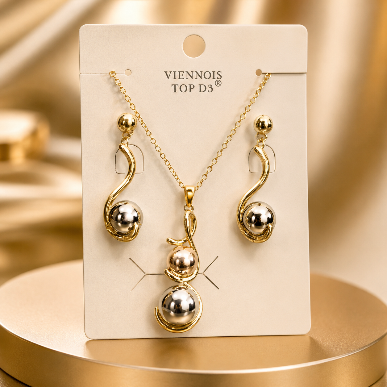 Golden Orbit Abstract Sphere Pendant Set