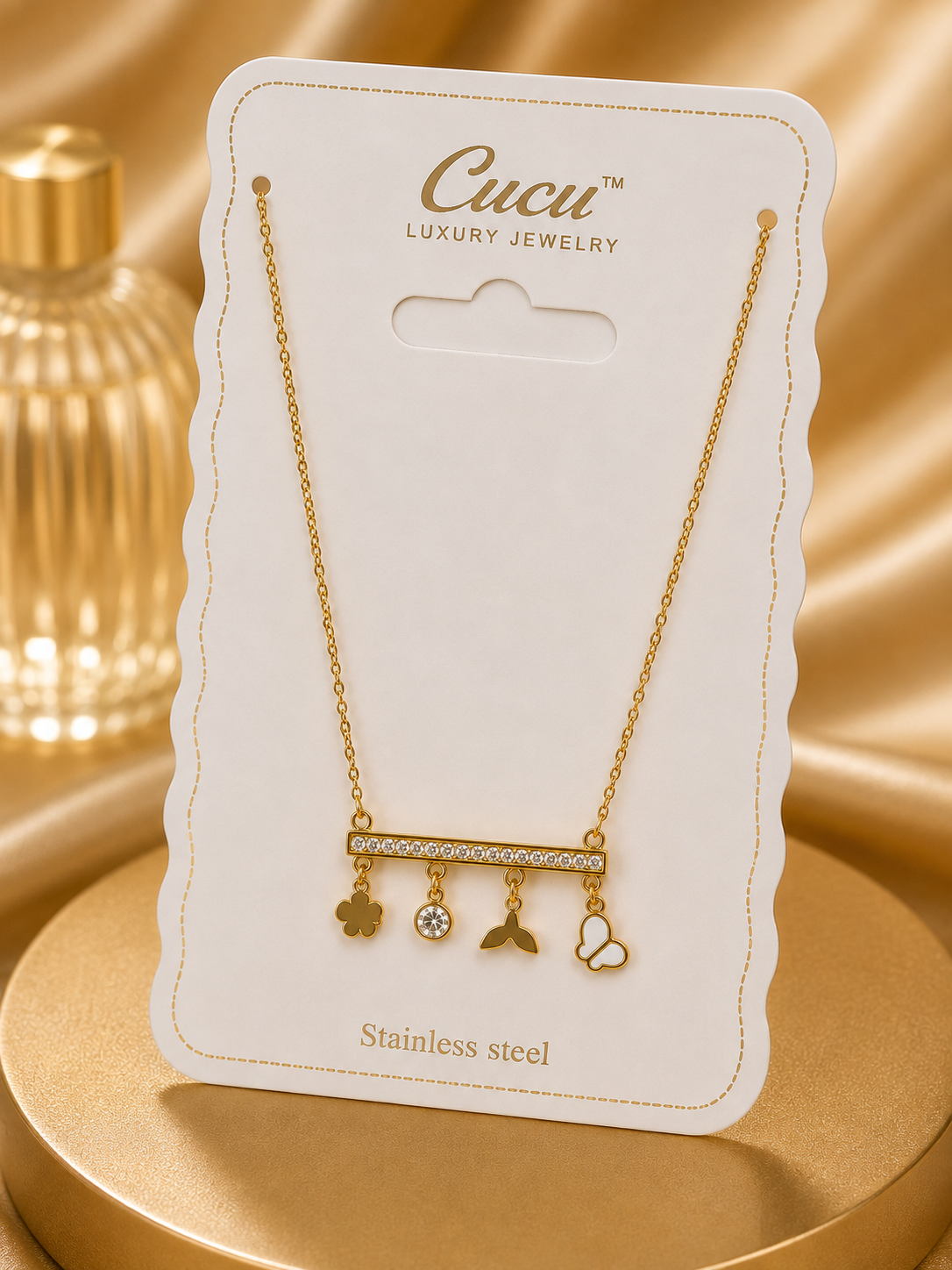 Golden Story Crystal Bar Charm Necklace