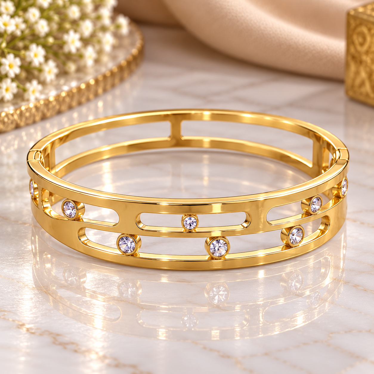 Golden Orbit Crystal Cuff Bracelet
