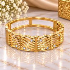 Golden Leaf Crystal Statement Bracelet