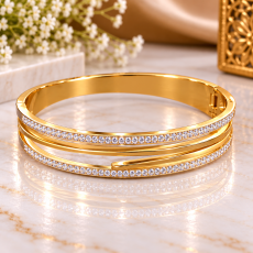 Golden Double-Line Crystal Bangle Bracelet