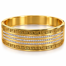 Golden Greek Key Crystal Statement Bangle