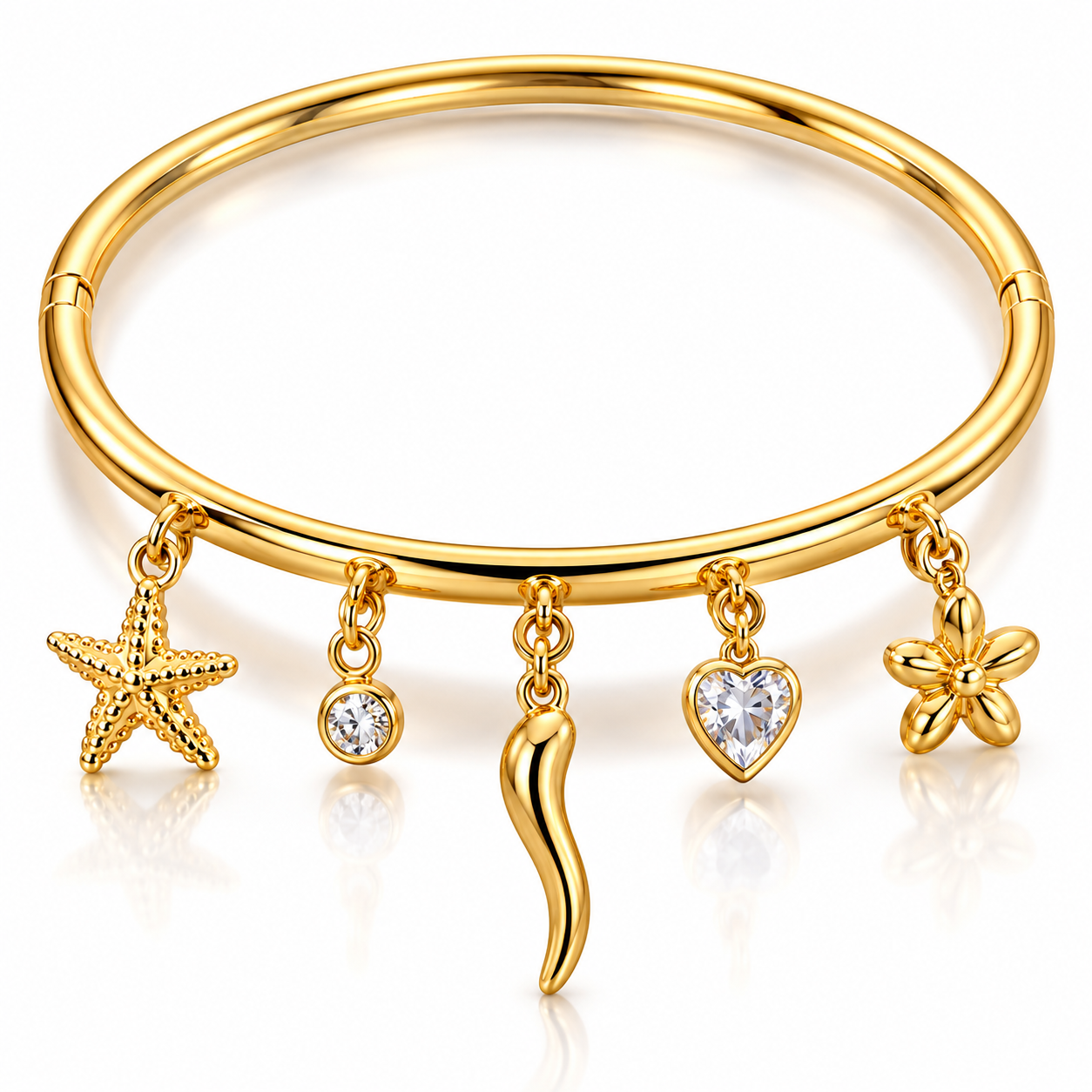 Golden Five-Charm Crystal Bangle Bracelet