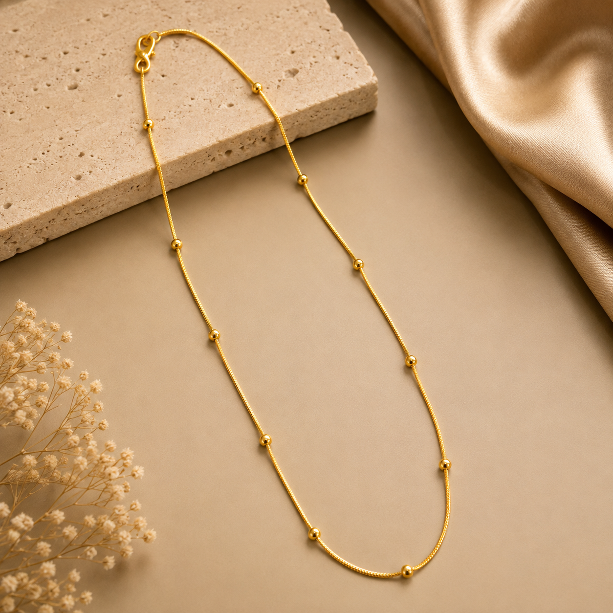 Golden Minimal Beaded Station Neck Chain