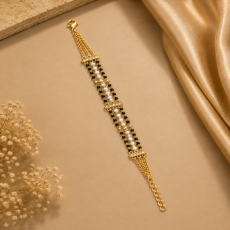 Golden Three-Line Black Bead & Pearl Bracelet