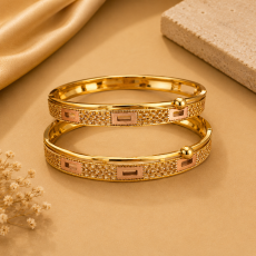 Golden Square Cutwork Textured Bangle Set