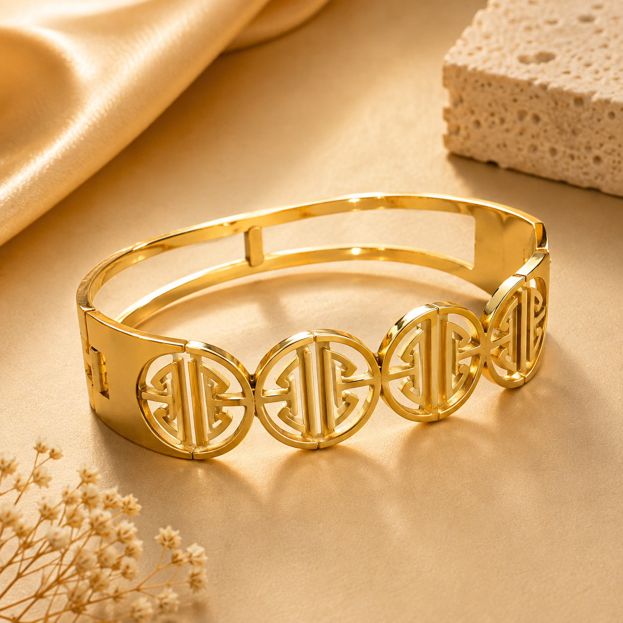 Golden Triple Medallion Monogram Bracelet