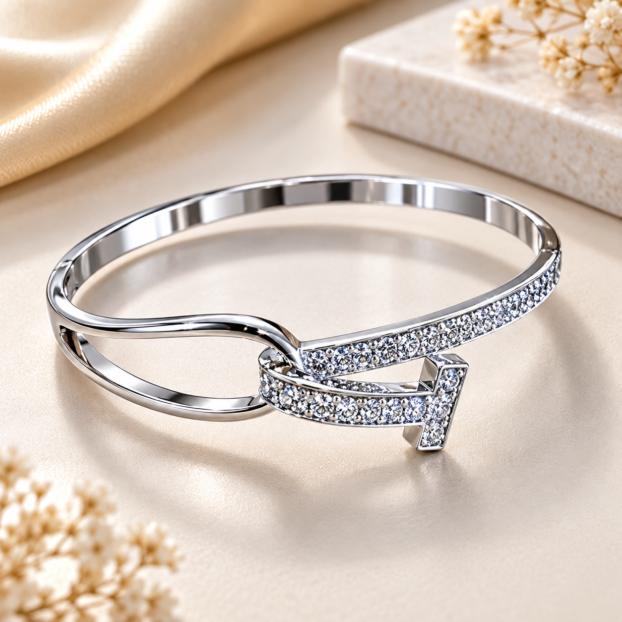 Silver Loop & Bar Crystal Statement Bracelet