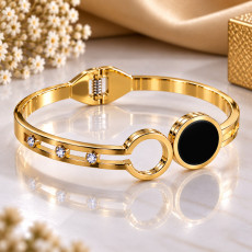 Golden Black Disc & Circle Crystal Bracelet