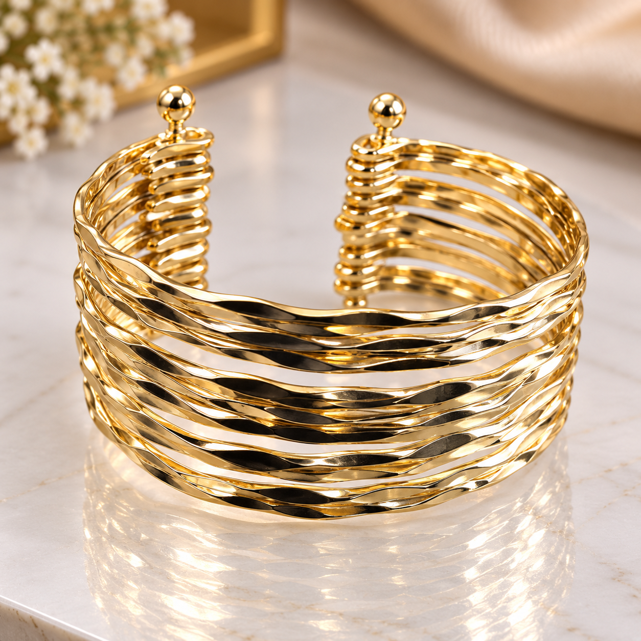 Golden Multi-Band Open Cuff Bracelet