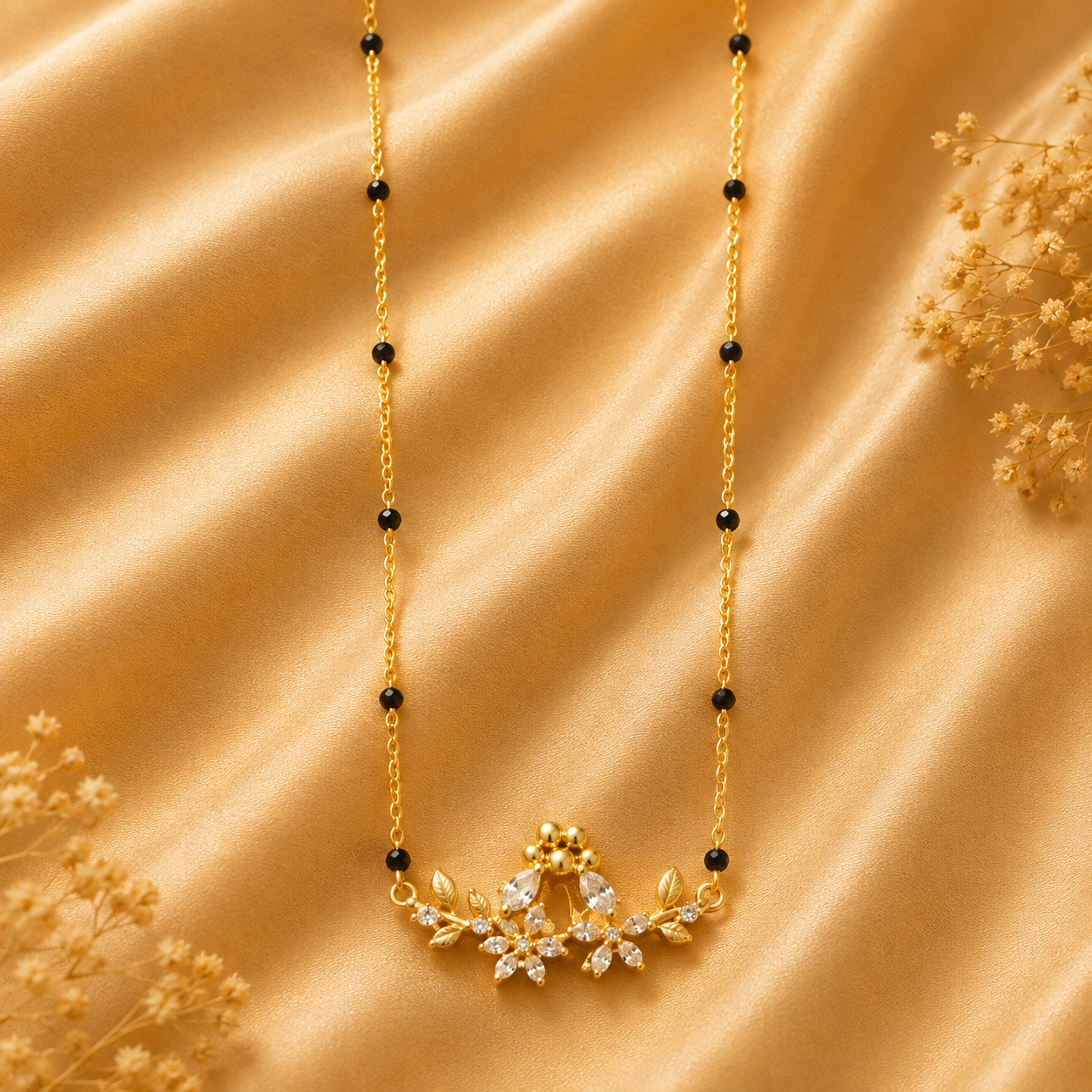 Elegant Floral Crystal Mangalsutra Necklace