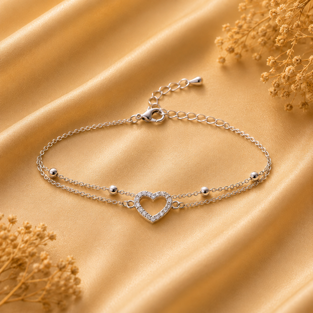 Sparkling Open Heart Double-Chain Bracelet