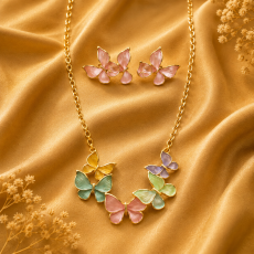 Pastel Butterfly Necklace and Earrings Set