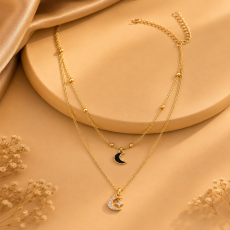 Celestial Moon and Pearl Layered Necklace