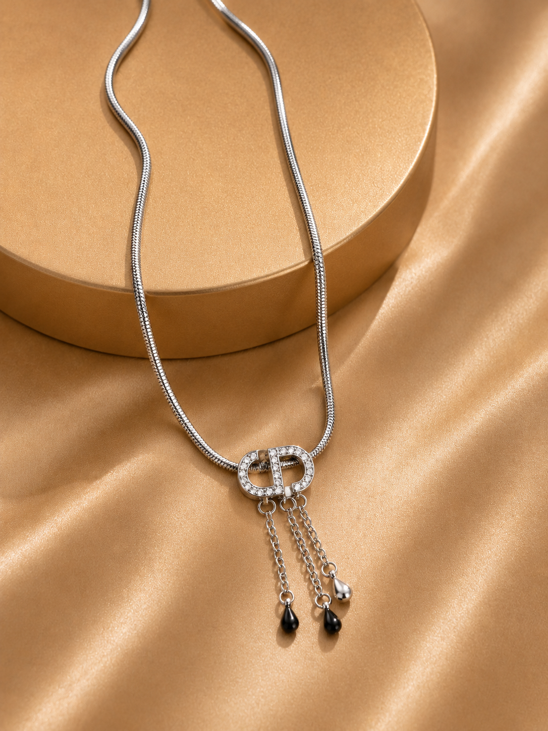 Crystal Buckle Tassel Silver-Tone Necklace