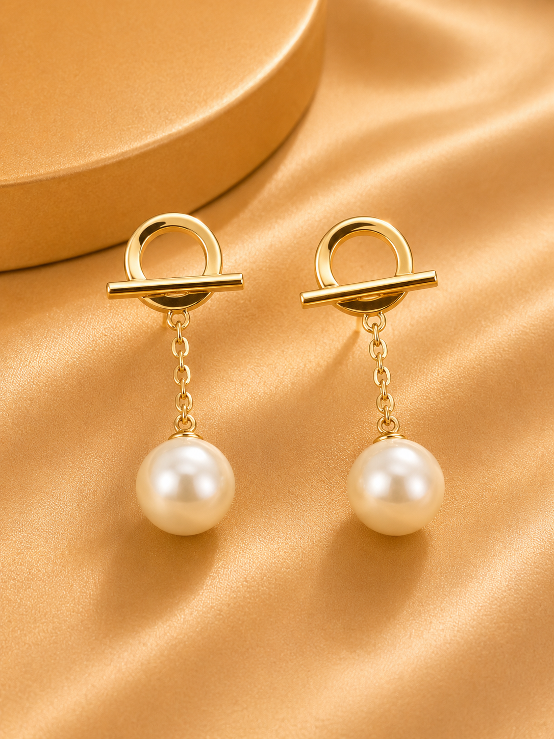Geometric Pearl Drop Gold-Tone Earrings